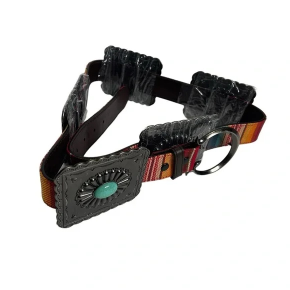 Lucky & Blessed Concha High Sierra Red Serape Turquoise Tooled Square Belt